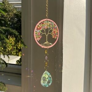 🆕New Pink Crystal Tree Of Life Sun Catcher- Home Decor